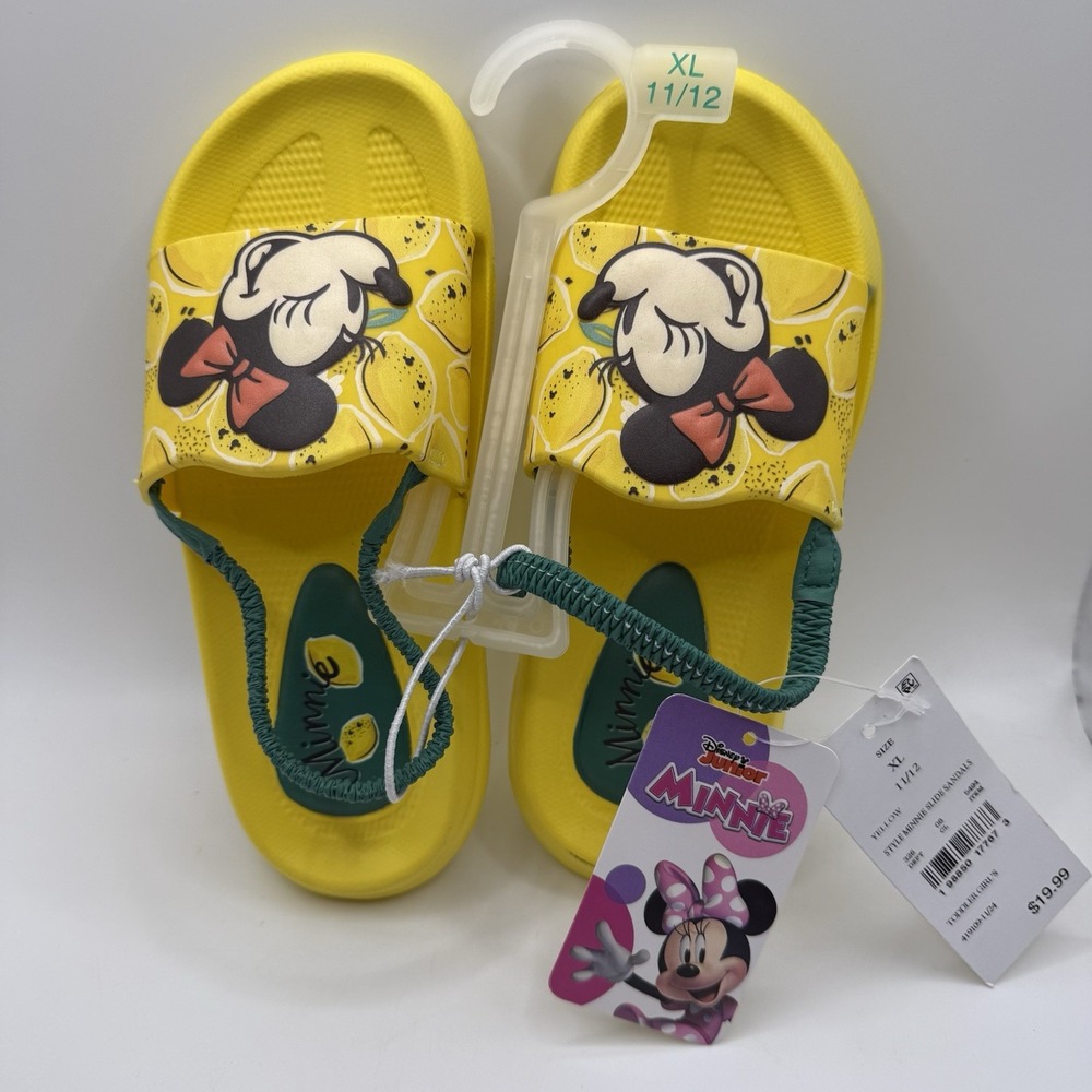 Disney Minnie Mouse Toddler Girls Slide Sandals Yellow XL 11/12 New